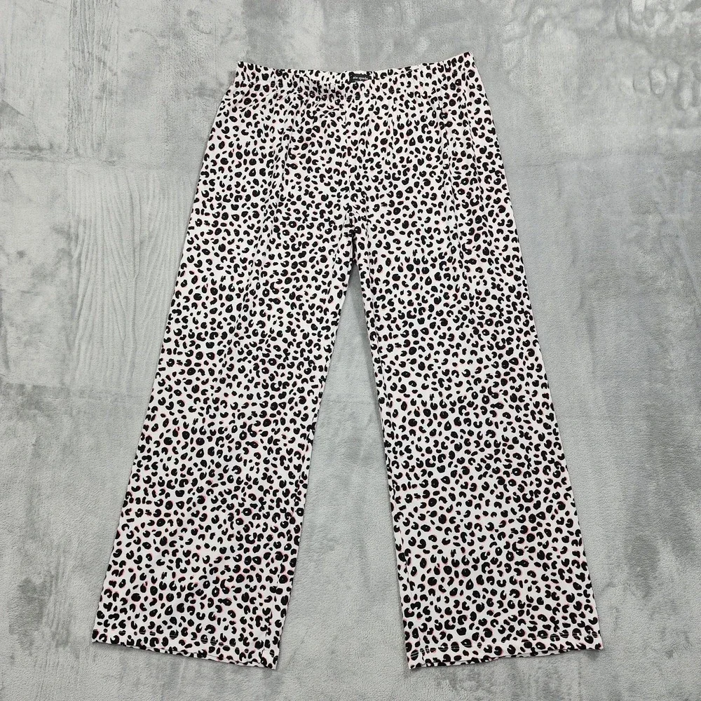 Kate‎ Spade Pants Womens M Black Pink Leopard Print Jersey Capri Pajama Lounge